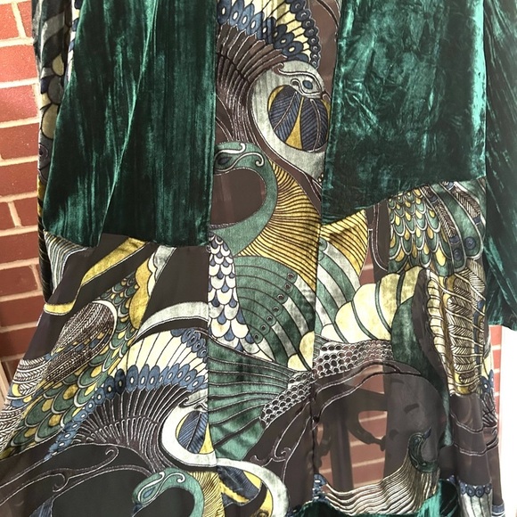 Chico’s Traveler’s Emerald Green Peacock Velvet Burnout Duster Boho Festival - Picture 7 of 9